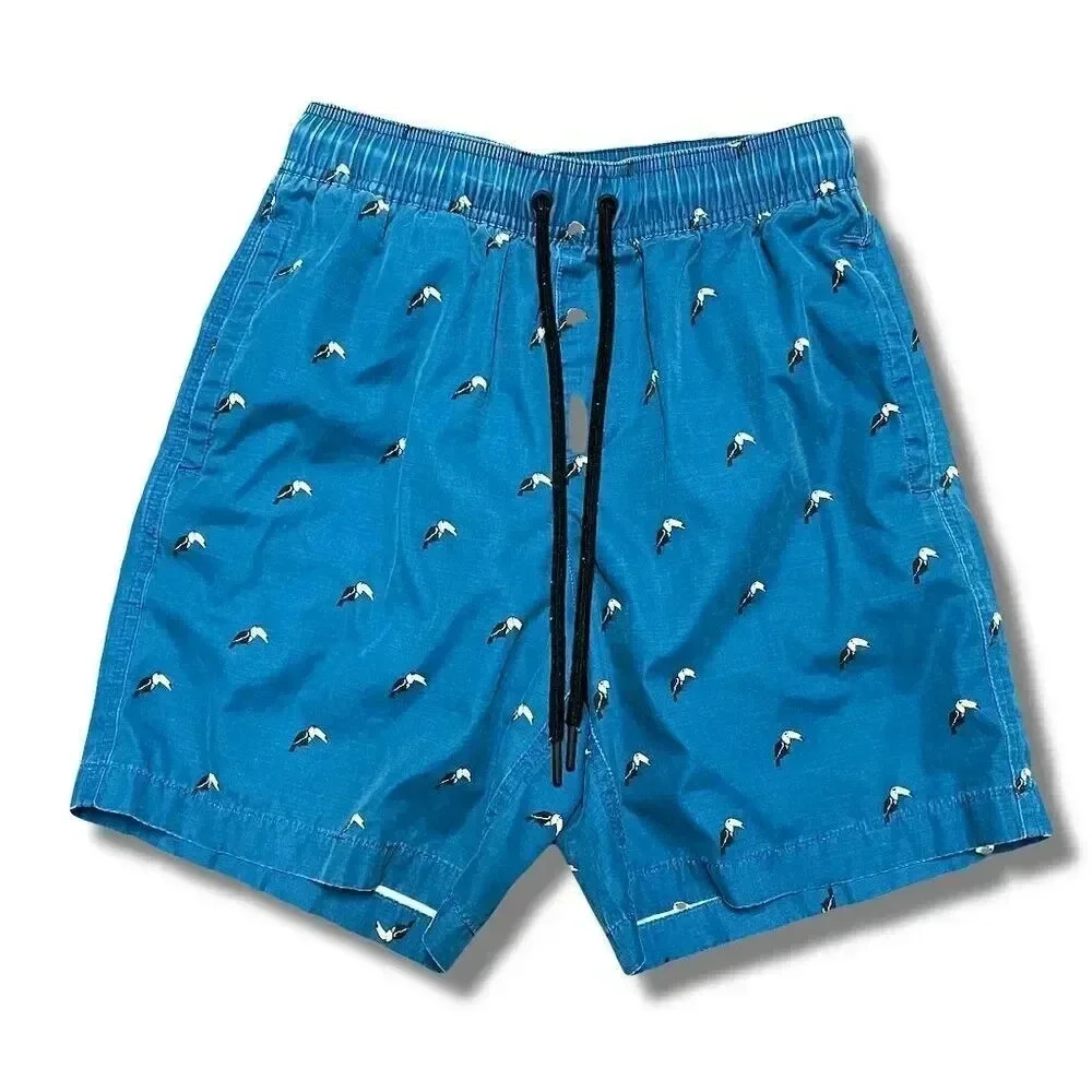 Goodthreads Men's XS Blue Toucan Print Swim Shorts Mesh Lined with Drawstring